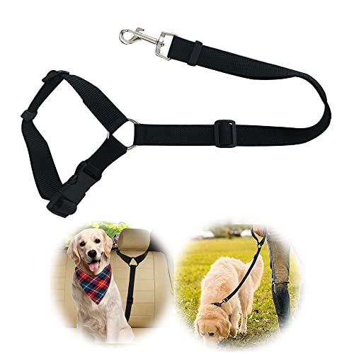 LEZED Cinturon Perro Coche con Mosquetón 2 en 1 Ajustable arnes Perro Coche Ajustable Cinturones de Seguridad Perros de Mascotas para Coche Cinturón de Seguridad de Coche para Perros,46—80 CM