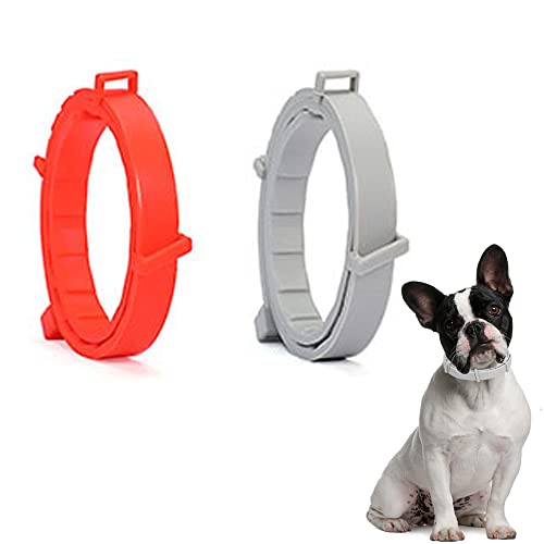 SSyang Collar Antigarrapatas para Perros Pequeños y Gatos, 2 Paquetes, Impermeable y Ajustable, hasta 8 Meses de Protección contra Las Garrapatas con Ingredientes(Rojo+Gris)