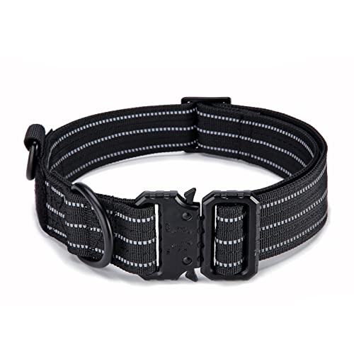 Collar para Perro, Ajustable, Reflectante, Táctico, con Hebilla de Metal Resistente Medianos y Grandes, Collares de 3,8 cm de Ancho, Nailon de Entrenamiento K9, Todos Los Tamaños, Negro