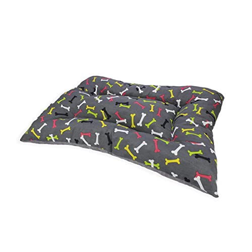 Acomoda Textil – Cama para Perros de Tela, Cama Perros Reversible y Lavable. Colchoneta Mascotas para Transportín y Hogar. (90x65, Huesos)