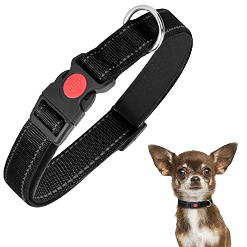 Nobleza Collar Perro, Collar Nylon Reflectante Suave Acolchado para Perros, Ajustable Collar Perro Pequeño con Cerradura de Seguridad, Collares de Entrenamiento para Perros (XS, Negro)