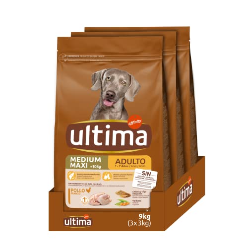 ultima Pienso para Perro Medium-Maxi Adulto con Pollo, Pack de 3 x 3 kg - Total 9 kg