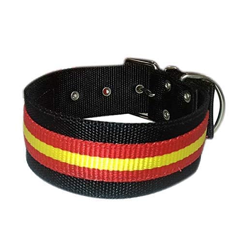 Collar para Perros Nylon Negro con Bandera España 5cm Ancho (75 cm)