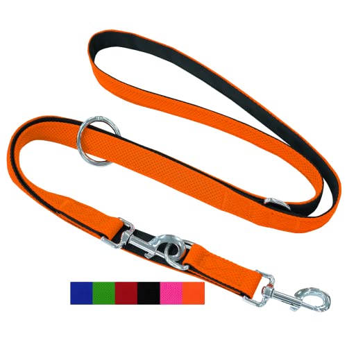 DEY,Correa de malla de aire prémium para perros, 3 posiciones, 2 m, para perros pequeños y grandes, muchos colores, doble correa para perro, gato, cachorro, correa de arrastre, naranja, XS