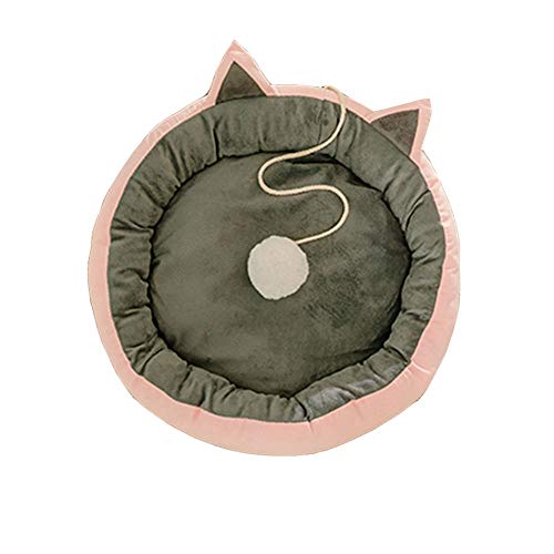 HONGBI Preciosas Orejas de Gato en Forma Caseta de Perro Invierno Lavable Cama para Dormir para Mascotas,Suave Redondo Gato Dormido Cama Pequeña Perro Cama Rosa Gris XL:diameter52cm