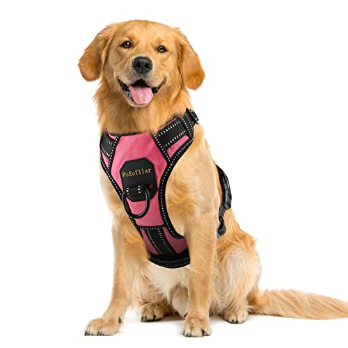 Arnés Antitirones Perro Transpirable con Control de Manija y con Lineas Reflectantes Arnés Pecho Perro Duradero con Chaleco Acolchado Ajustable para Perros Grandes y Pequeños - Rosa - L