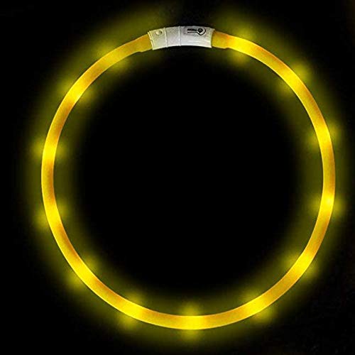 Ewolee Collar Luminoso Perro, Led Perro Collar USB Recargable, 3 Modos de Luz Collar de Seguridad para Mascotas Ajustable para Perros Gatos Pequeños, Medianos y Grandes (Amarillo)