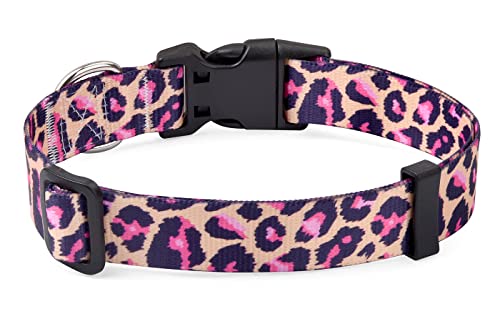 Mihqy Collar de perro con patrones geométricos tribales florales bohemios, collar de estilo étnico suave ajustable para perros pequeños, medianos y grandes (leopardo rosa, XS)