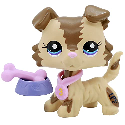 LPSTOYS LPS Collie 2210 marrón y crema bronceado perro cachorro de pelo corto ojos azules y morados con accesorios LPS lote de figura de juguete rara coleccionable niños niñas niños Navidad