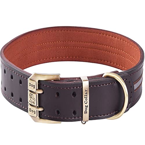 Collar de perro de cuero genuino reflectante acolchado suave para collares de perro de raza mediana grande y extra grande (marrón XL (cuello 51,5 cm-63,5 cm))