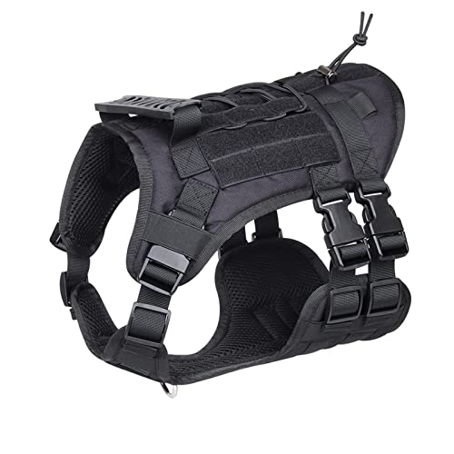 Arnés táctico para perros medianos sin tirar, arnés para perros grandes, arnés militar para perros con panel Molle para entrenamiento de Hunter (negro-L)