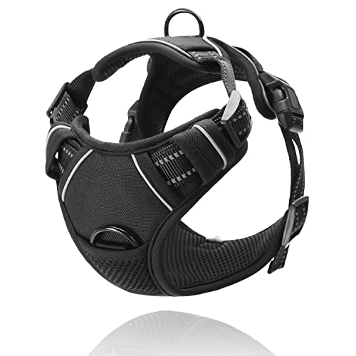 Nobleza - Arnes Perro Pequeño, Arnes Perro Antitirones con Lineas Reflectantes, Cómodo Transpirable Acolchada Ajustable Arneses Tipo Chaleco para Perros para Adiestramiento, Paseo, Negro(S)