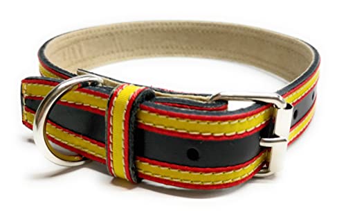 Collar De Cuero para Perros | Collar Perro | Collar Piel | Collar Bandera España (Contorno Cuello 26 A 36 CMS., Negro)