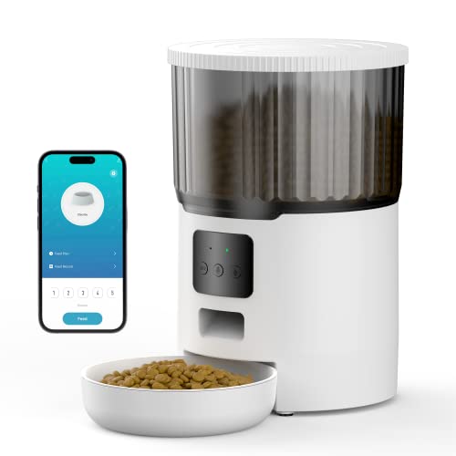 UIOOQ Comedero Gato Automatico WiFi, 4L Dispensador Comida para Perro/Gato con Grabación 10s,Programa Personalizado de Alimentación Automática,10Comidas Diarias,Tapa de Cierre Giratoria,Blanco