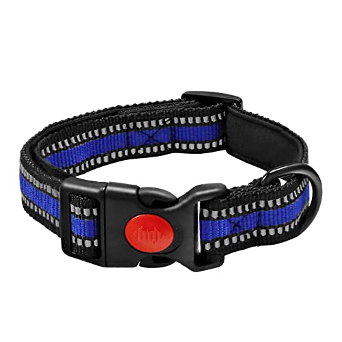 Collar Perro, Collar Nylon Reflectante Neopreno Forrado Ajustable para Perros Pequeños (M, Azul)