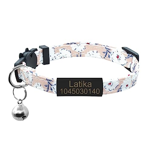 SARUEL Collar De Gato,Etiqueta De Nombre Personalizada,Collar De Gato,Campana,Placa De Identificación Grabada Personalizada,Collar De Gato con Lazo Separable,Sin Lazo-Negro-Rosa,S(20cm-28cm)