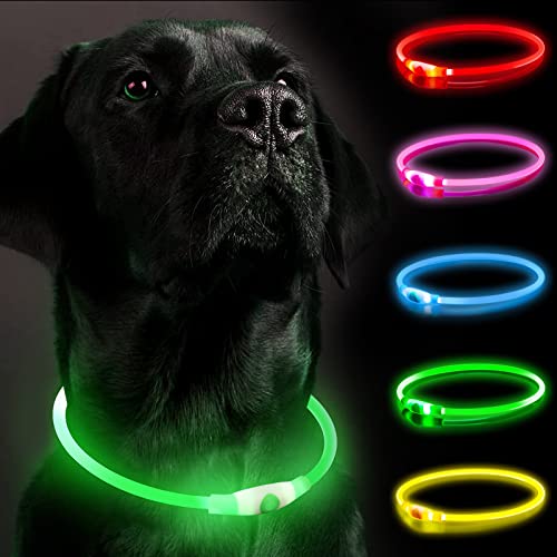 Collar de Perro Iluminado, Collar de Perro LED Recargable 1 Piezas, Collar de luz de tamaño cortable para Perros, Collar de Perro Ligero para Perros Grandes, medianos y pequeños Que corren de Noche