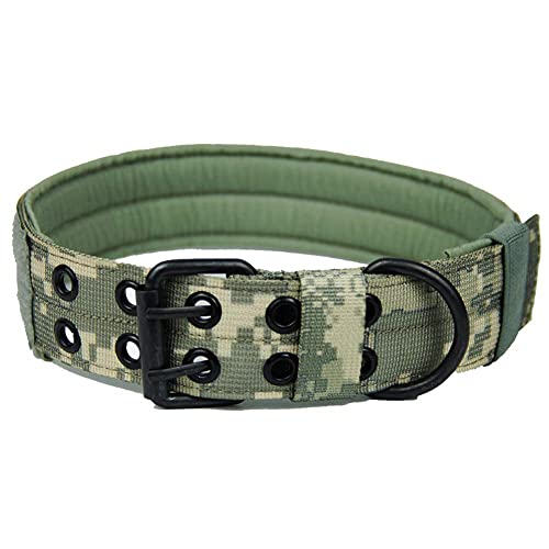 FEimaX Collar De Perro Táctico Collar De Perro De Nylon Antidesgaste De Entrenamiento Ajustable Militar con Doble Hebilla De Anillo En D De Metal para Perros Pequeños Medianos y Grandes (ACU, XL)