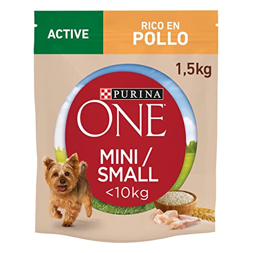 Purina ONE Mini <10kg Pienso para Perro pequeño Activo con Pollo y Arroz, 6 bolsas de 1,5kg