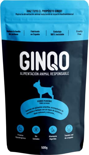 Ginqo Pienso Natural con Proteína de Insectos para Perros Talla Pequeña -Pack 500g - Hipoalergénico, Sin Cereales, Sin Gluten, Digestivo, 29% Proteína - Alimentación Responsable