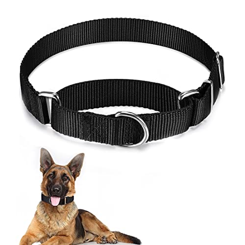 Collar de Perro Martingale Anti-Escape Collar Martingale Negro Collar de Mascotas de Nailon Ajustable para Perros Medianos Caminar Viajar Entrenamiento Diario (M)