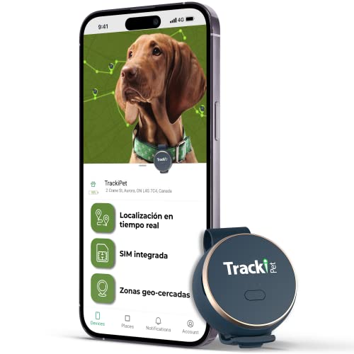 TrackiPet GPS Perros - Suscripción necesaria - Mini Localizador con SIM, Rastreador Dogtrace Tracker para Todos los tamaños Collar, Localización en Vivo Rango Ilimitado Seguimiento, App, Web, IP67