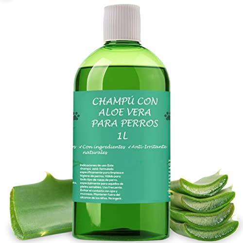 PLANTAWA Champú para Perros Aloe Vera 1L, Sin alérgenos, Sin parabenos, 100% Vegano, Ideal con Problemas de Piel, Dermatitis, Piel Atópica, Piel Sensible, Extractos Naturales, Sin Isotiazolonas