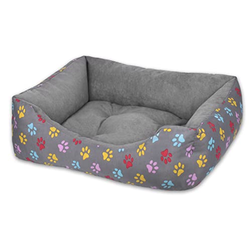 MERCURY TEXTIL- Sofá, Cesta,Cama Comoda para Perros,Gatos y Mascotas, con Relleno de Fibras Super Suave,Resistente al Desgaste y Duradero (Mediano, Huellas Mascotas)