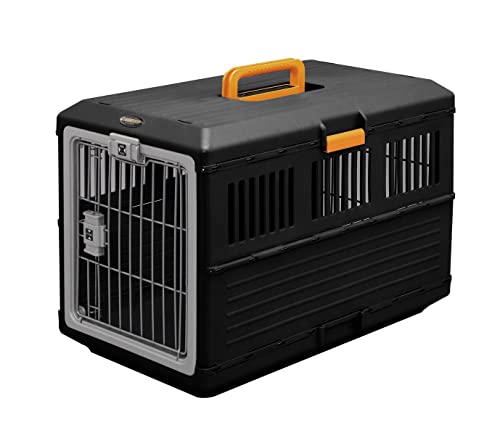 Iris Ohyama, Porta mascotas / caja de transporte plegable, 2 aberturas (delantera y trasera), asa, bien ventilada, para gato & perro max 20 kg - Pet Carry FC-670 - Negro