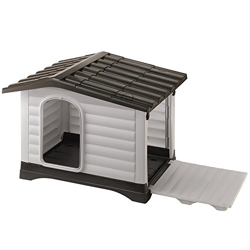 Ferplast 87257099 - Caseta de exterior para perros Dogvilla 110, panel lateral que se puede abrir, robusto plástico resistente a los golpes y a los rayos UV, rejilla de dentilación, 111 x 84 x 79 cm