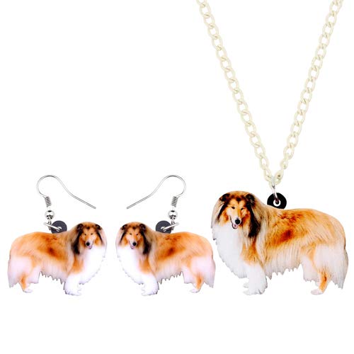 AdronQ®  Acrílico Happy Collie Pastor Perro Pendientes Collar Collar Lindo Animal Conjuntos de Joyas para Mujeres Niñas Amantes de Mascotas