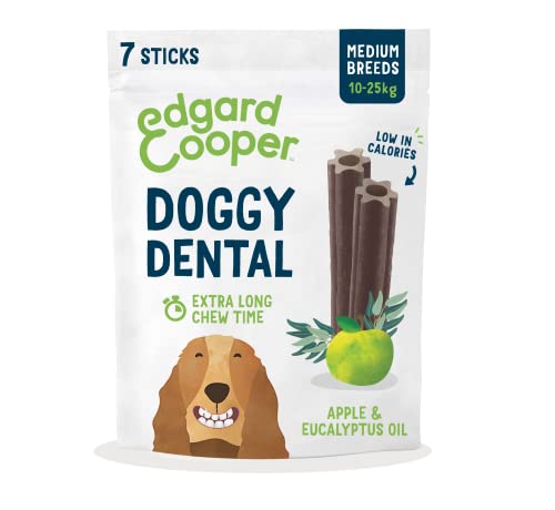 Edgard & Cooper Premios Higiene Dental Perros Medios 7 Barras Eucalipto/Manzana, Cuidado Dental Diario bajo en calorías, Masticación Prolongada, Aliento Fresco