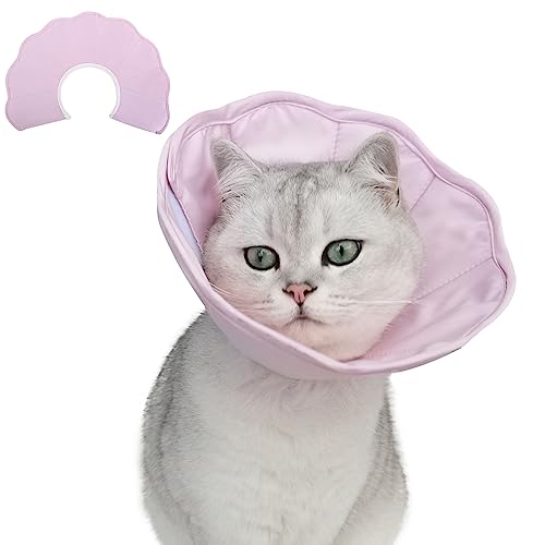 Collar Isabelino Gatos/Perros, Cono de Recuperación para Mascotas Ajustable Collar Protector para Perros Collare Cono de Suave para Gatos y Perros Pequeños(Rosa Claro, M)