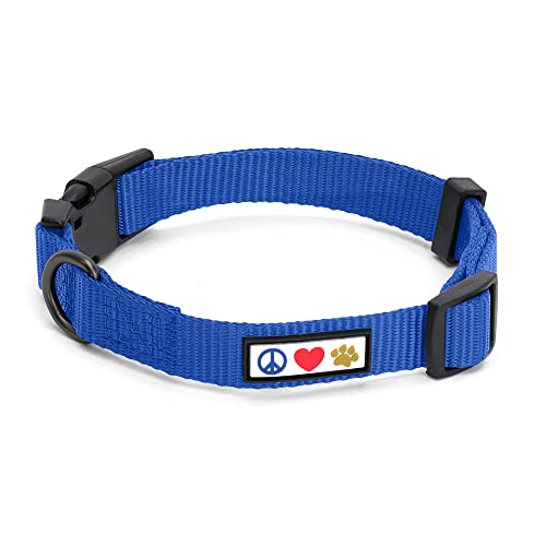 Pawtitas Collar para Perros Ideal para el adiestramiento de tu Mascota, Collar de Perro cómodo y Duradero con Anillo de Metal para Etiqueta de Nombre - Collar Color Azul XS