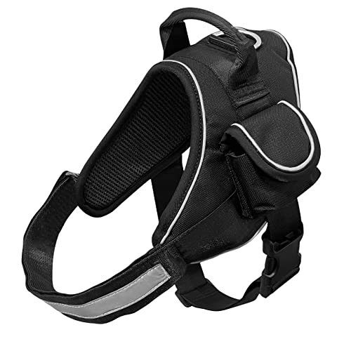 Arnés para Perro Dog Vest Harness, Ajustable Arnes Anti Tirones Resistente Transpirable y Duradero con Lineas Reflectantes Arneses Tipo Chaleco para Perros para Adiestramiento, Paseo (Black, S)