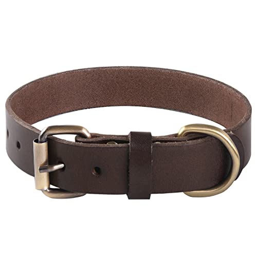 Collar de cuero para perros Cuero genuino súper suave para perros de razas pequeñas, medianas, grandes y extra grandes （Marrón） (M)