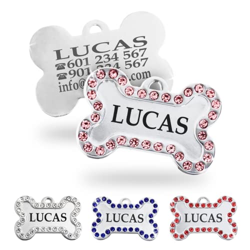 Iberagifts - Chapa para Perro y Gato Medianos a Grandes Personalizada Forma de hueso - Ideal para Grabar su Nombre y tu Contacto - Placa Identificativa Hecha de Metal de aleación (Rosa)