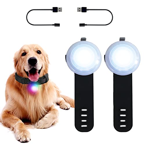 2 piezas Luz LED para collar de perro, recargable, resistente al agua, cambio de color ajustable en el collar, luz de seguridad para perros con correa para caminar de noche correr acampar bicicleta