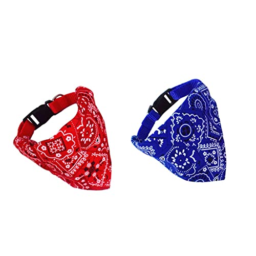 Clyhon 2Pcs Collar del Pañuelo de la Ropa del Perro, Pañuelo Retráctil Ajustable para Perros Gatos y Cachorros Bufanda para Mascotas Pequeñas y Medianas (Rojo, Azul)