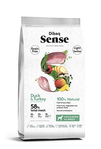 Dibaq Sense Grain Free Pato y Pavo. 12 Kg. Alimento 100% Natural para perros mayores de 7 años. 100% natural.