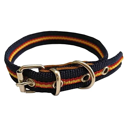 Collar de Perro Bandera de España de algodón Azul 40 cms | Collar Liso para Perro | Collar de algodón. Resistente a tirones y climatología. Collar Azul Rojo y Amarillo.