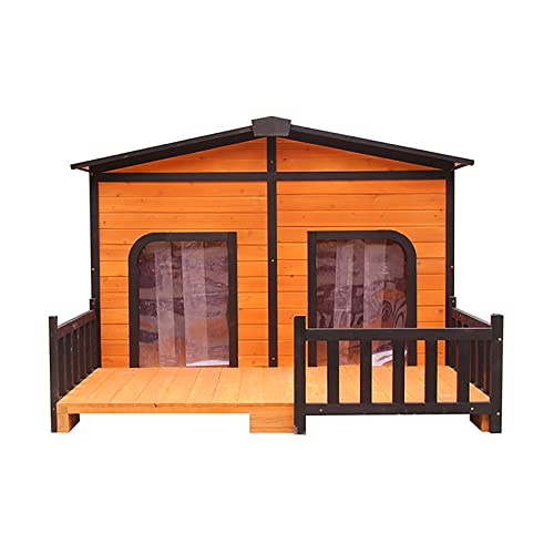 TEHONGMAI Refugio Elevado Para Mascotas Estilo Cabaña Grande Para Perros, Caseta Elevada De Madera Resistente a la Intemperie con Techo De Asfalto Y Cubierta De Porche Para Perros Medianos/grandes