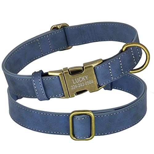 PET ARTIST Collar para Perro de Cuero Personalizado,Collar para Perro de Cuero Enrollado con Placa de identificación para Perros medianos,pequeños y Grandes,Azul,XS