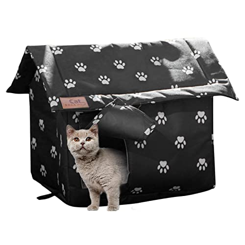 Casa para Gatos al Aire Libre Caseta para Perros a Prueba de Invierno Cueva para Perros Cueva para Gatos Cama para Gatos Resistente a la Intemperie con Cortina de Puerta Casa para Mascotas