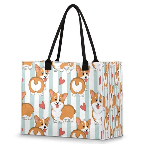 Bolsa de playa para mujeres y niñas, lindo perro, Corgi, bolsa grande de playa, a prueba de arena, bolsa de hombro reutilizable, bolsa de compras de comestibles con asa, Multicolor, Talla única