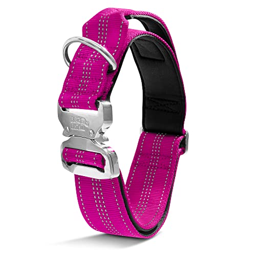 Black Rhino - Collar de perro táctico de neopreno ultra suave acolchado para perros medianos, grandes, XL | Hebilla de metal resistente | Mango acolchado para entrenamiento de perros (XL, rosa)