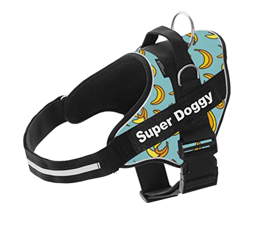 Arnés Personalizado para Perros - Estampado - Arnés para Perros Reflectante - Incluye 2 Etiquetas con Nombre - Todos los Tamaños - De Calidad y Resistente (S 6-14KG, Blue Banana)