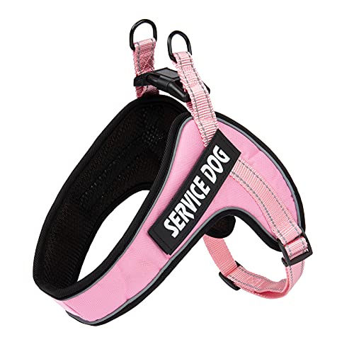 Arnés personalizado para perros sin tirones con nombre personalizado y número de teléfono, chaleco resistente para mascotas para evitar tirones, tirar o asfixiar, entrenar y caminar (L, rosa)