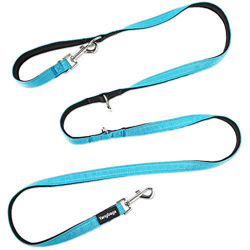 Yangbaga Correa para Perros Multiposición, Correa Perro adiestramiento Nylon Correa Doble, 4 Longitudes para Perro Pequeño Perro Mediano y Perro Grande 224cm Azul