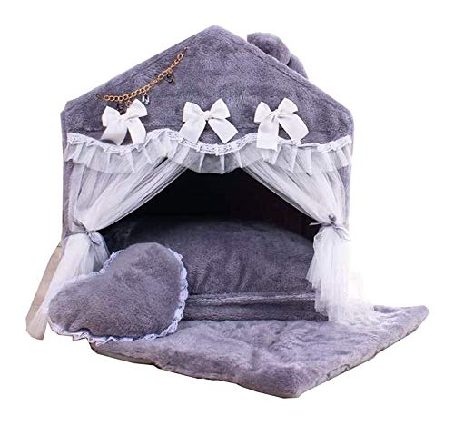 Camas para Perros pequeños Diseño del Corazón del Cordón Mascota Jerarquía De La Cama Una Cama Elegante Caseta De Perro Mascota Calentamiento Nido Princesa Arcos con Antideslizante Inferior GCSQF